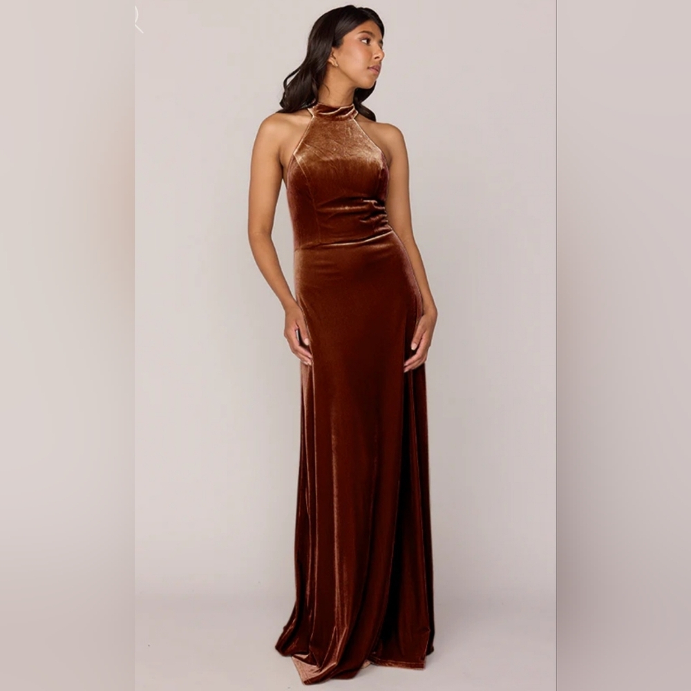 Reverly Tori Velvet Rust color bridesmaid long dress size 4